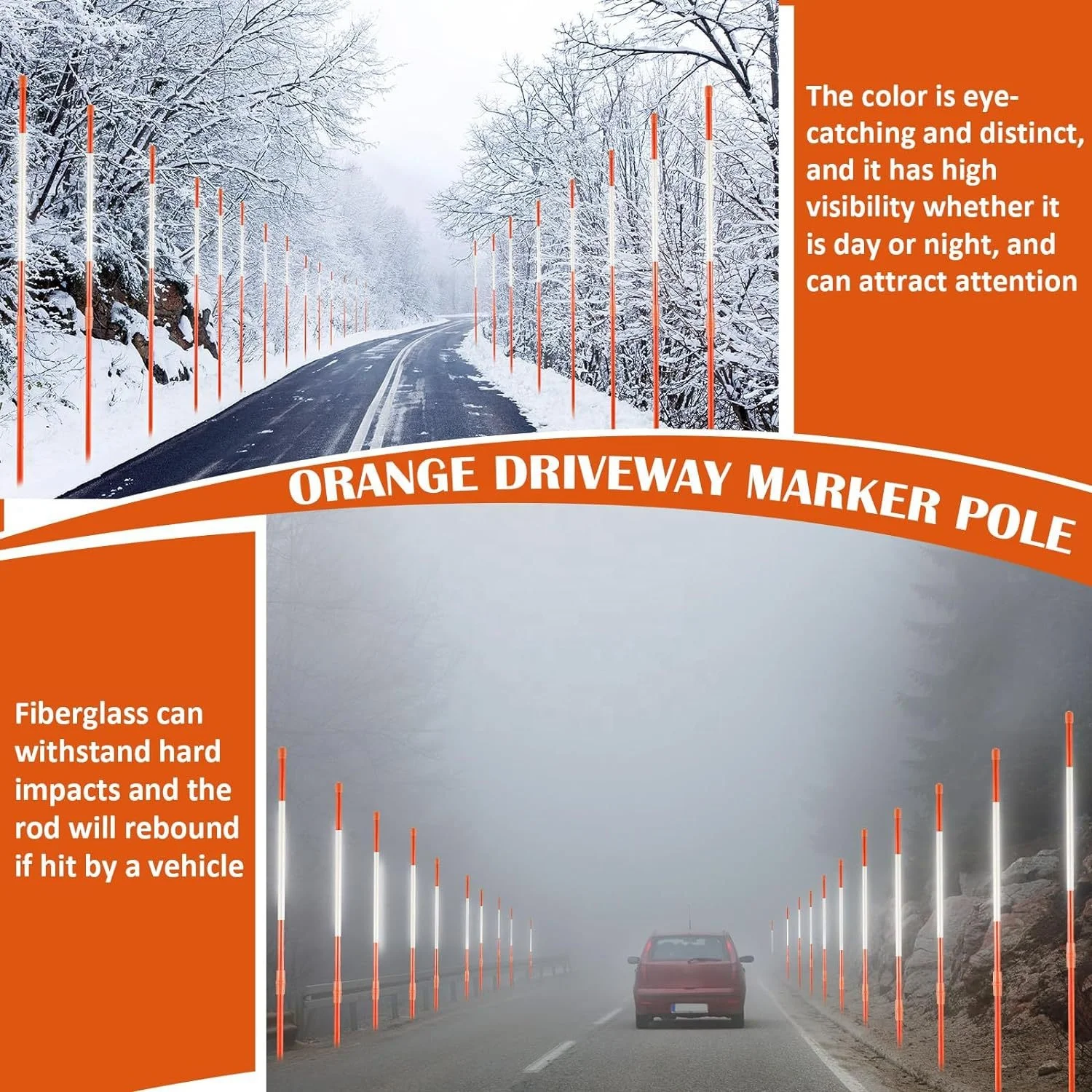 1/4" 11/16" 5/16" 3/8" fiberglass reflective driveway marker for snow rod sign in night